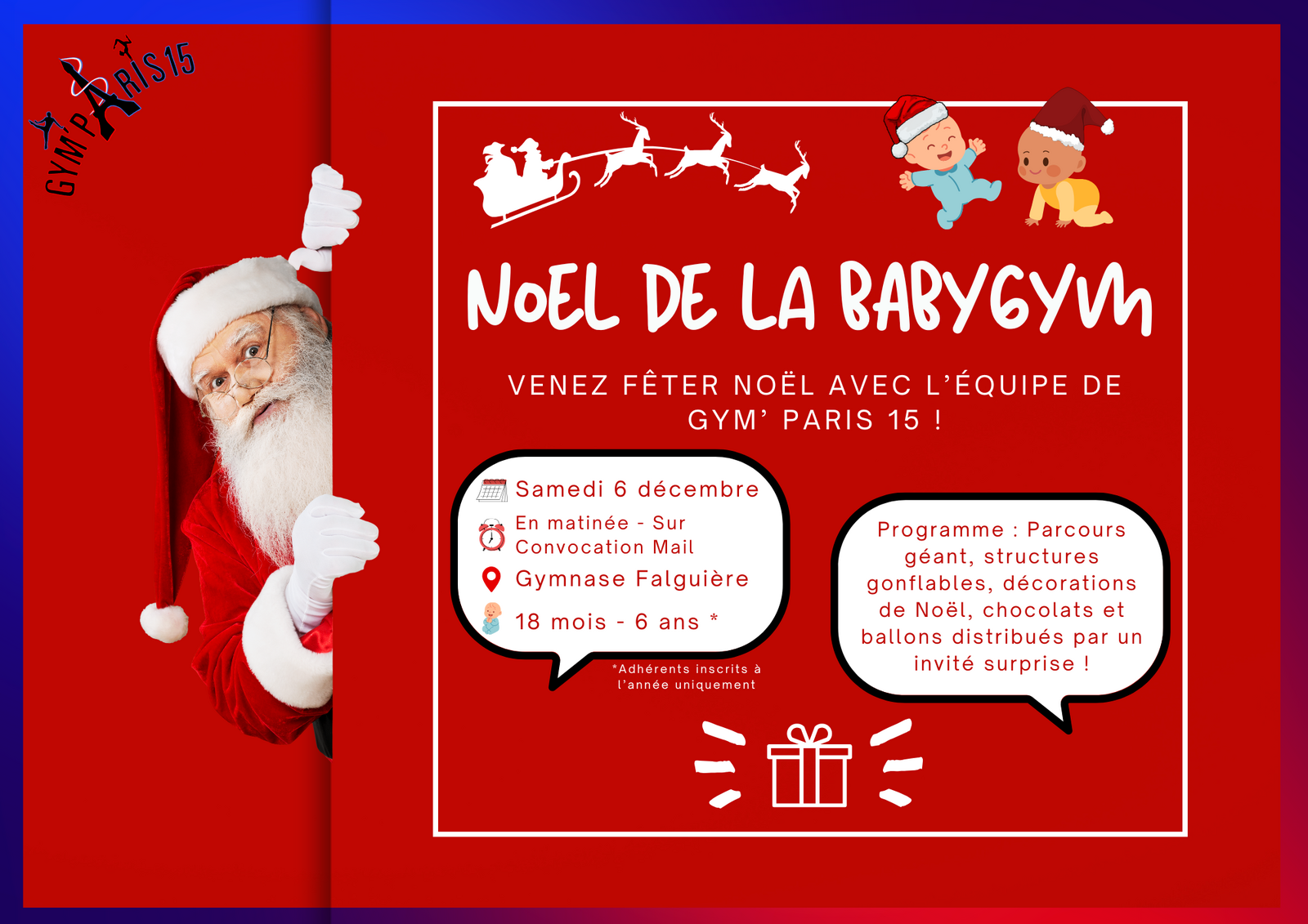 BABYGYM - Venez fêter Noël avec l'équipe de GYM' PARIS 15 !