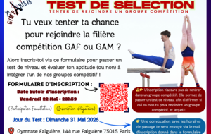 GYM PARIS 15 - TESTS DE SELECTION GAF/GAM pour la Saison 2026/2027