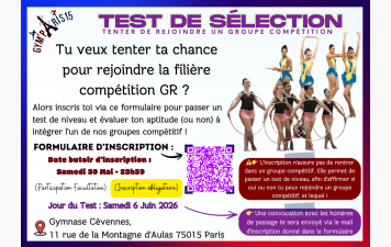 GYM PARIS 15 - TESTS DE SELECTION GR pour la Saison 2026/2027